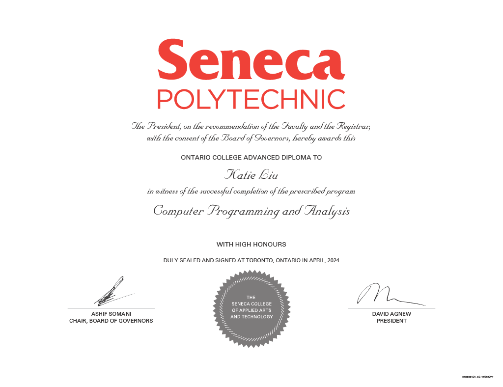 Diploma from Seneca Polytechnic